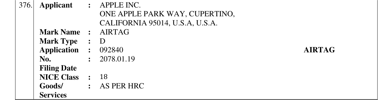 Original bulletin entry for AIRTAG