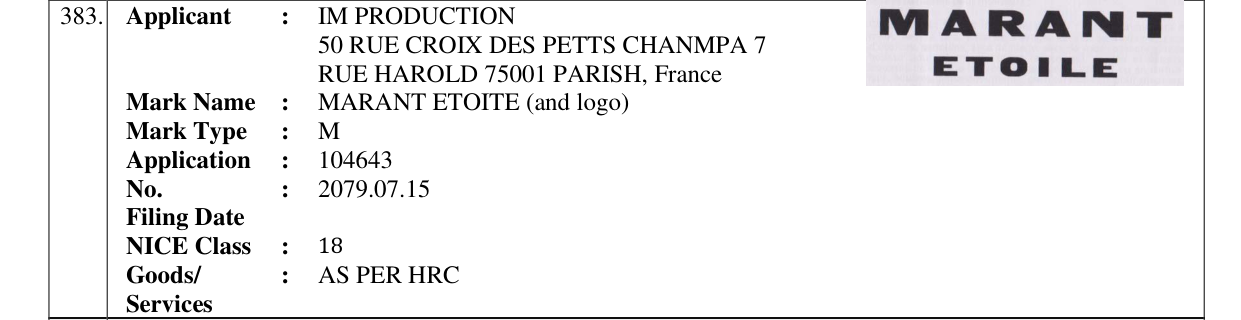 Original bulletin entry for MARANT ETOITE (and logo)