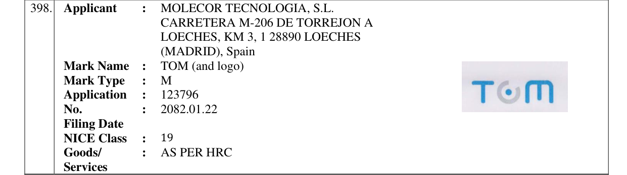 Original bulletin entry for TOM (and logo)