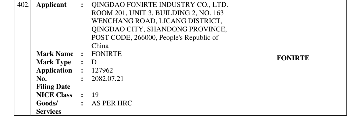 Original bulletin entry for FONIRTE FONIRTE