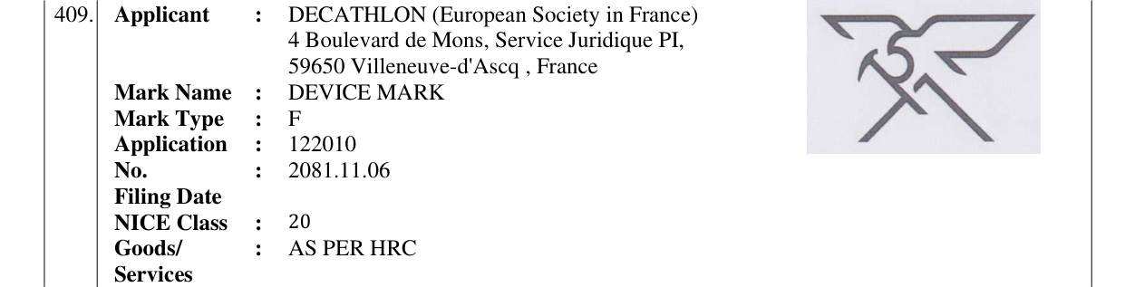 Original bulletin entry for DEVICE MARK