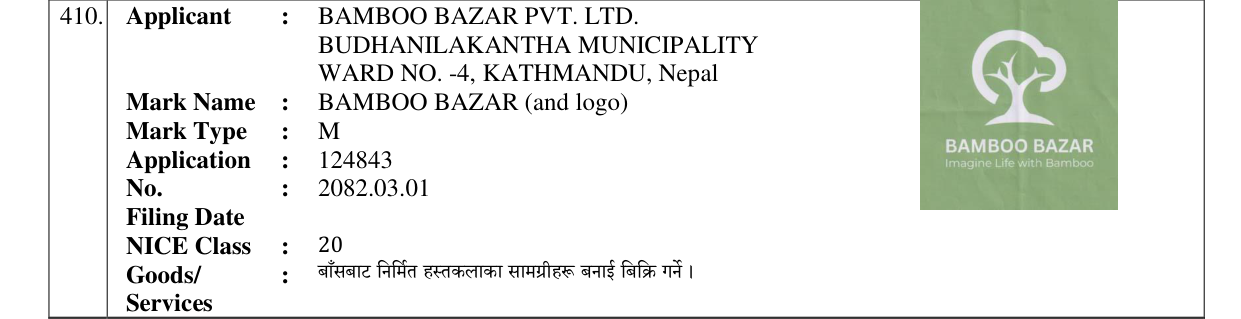 Original bulletin entry for BAMBOO BAZAR (and logo)
