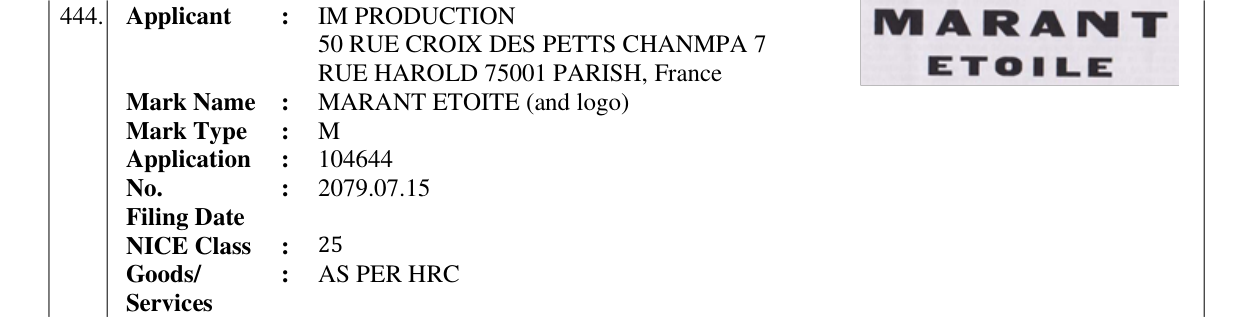 Original bulletin entry for MARANT ETOITE (and logo)