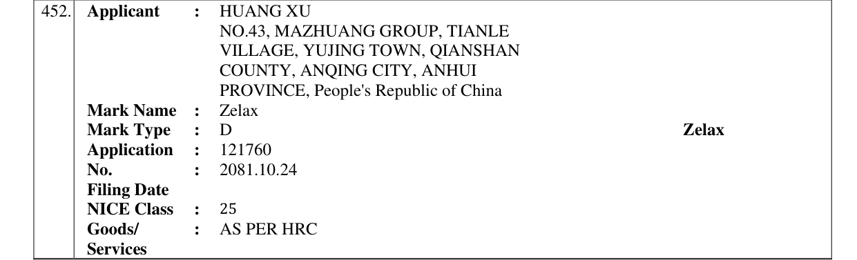 Original bulletin entry for Zelax