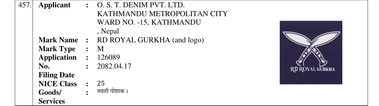 Original bulletin entry for RD ROYAL GURKHA (and logo)