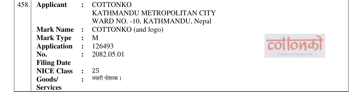 Original bulletin entry for COTTONKO (and logo)