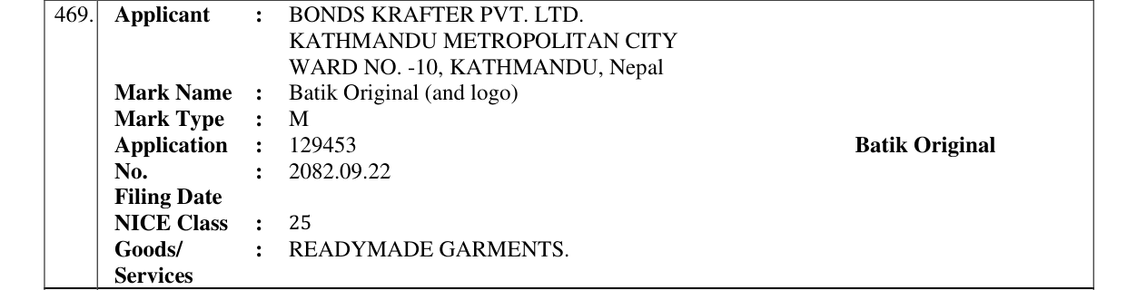 Original bulletin entry for Batik Original (and logo)