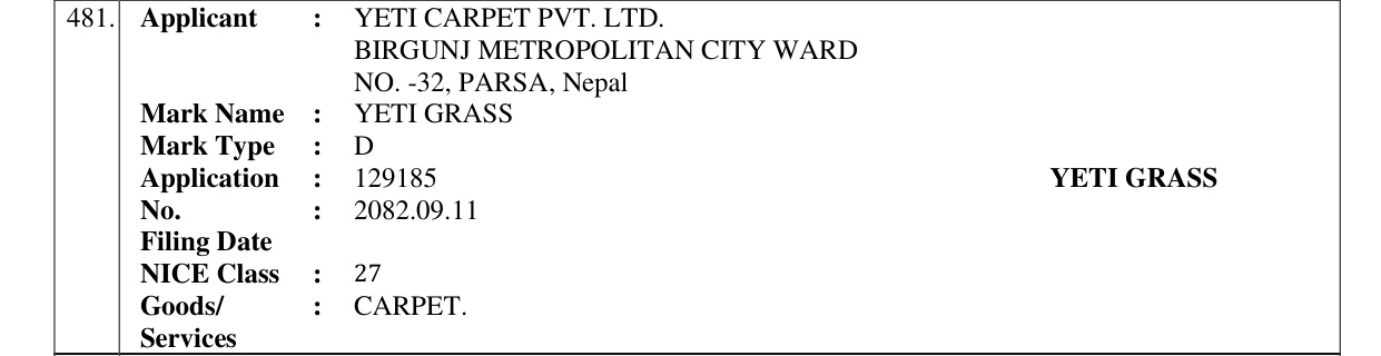 Original bulletin entry for YETI GRASS