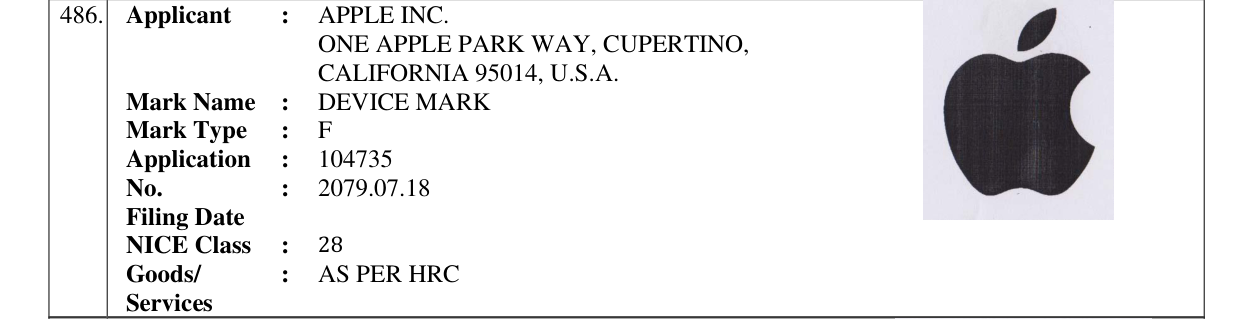 Original bulletin entry for DEVICE MARK