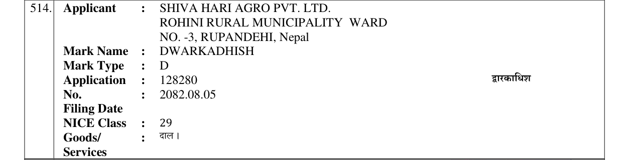 Original bulletin entry for DWARKADHISH