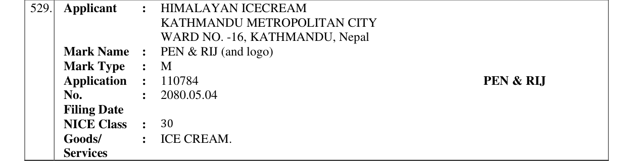 Original bulletin entry for PEN & RIJ (and logo)
