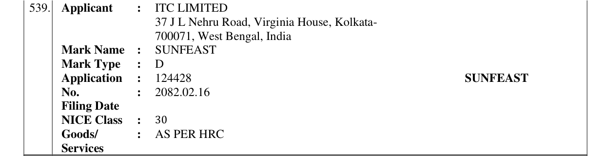 Original bulletin entry for SUNFEAST