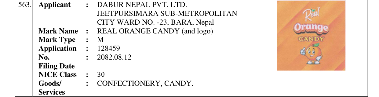 Original bulletin entry for REAL ORANGE CANDY (and logo)