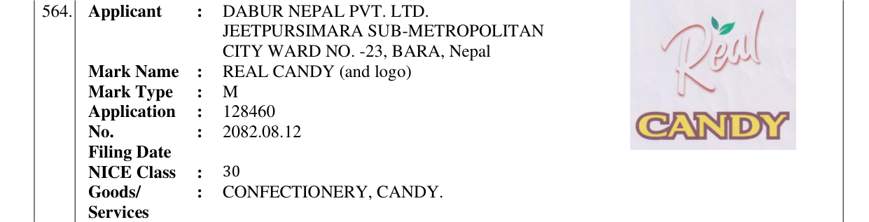 Original bulletin entry for REAL CANDY (and logo)