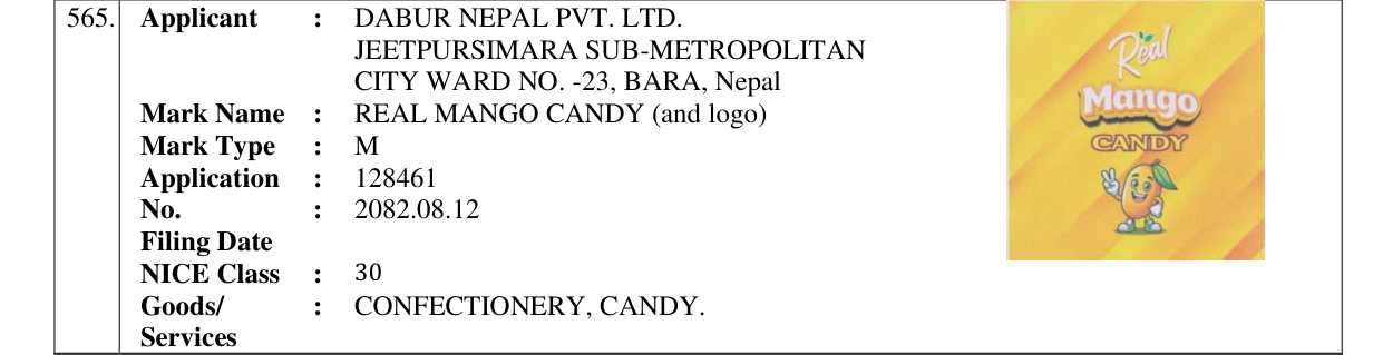 Original bulletin entry for REAL MANGO CANDY (and logo)