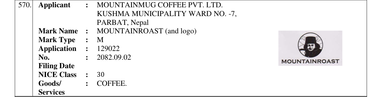 Original bulletin entry for MOUNTAINROAST (and logo)