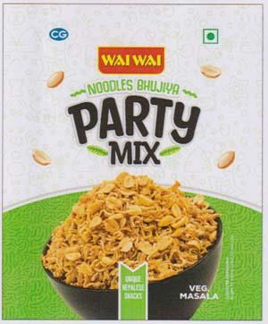 WAI WAI NOODLES BHUJIYA PARTY MIX (VEG MASALA) (and logo) trademark logo