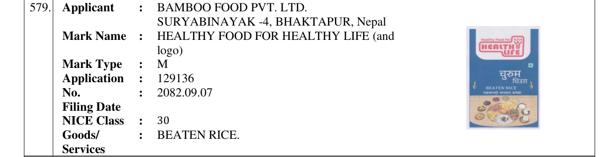 Original bulletin entry for HEALTHY FOOD FOR HEALTHY LIFE (and logo)