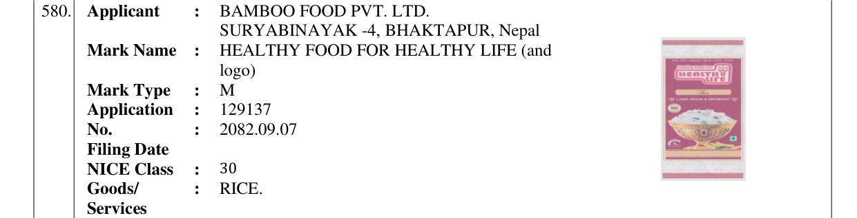 Original bulletin entry for HEALTHY FOOD FOR HEALTHY LIFE (and logo)