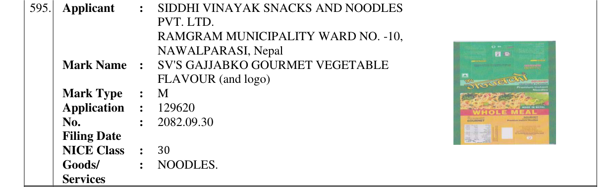 Original bulletin entry for SV'S GAJJABKO GOURMET VEGETABLE FLAVOUR (and logo)