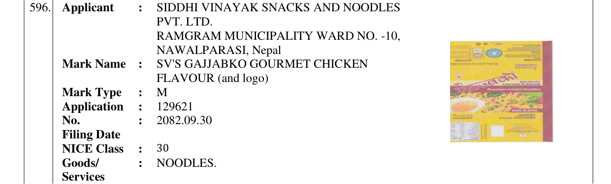 Original bulletin entry for SV'S GAJJABKO GOURMET CHICKEN FLAVOUR (and logo)