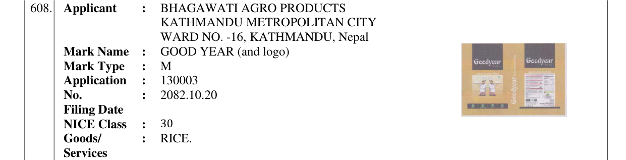 Original bulletin entry for GOOD YEAR (and logo)