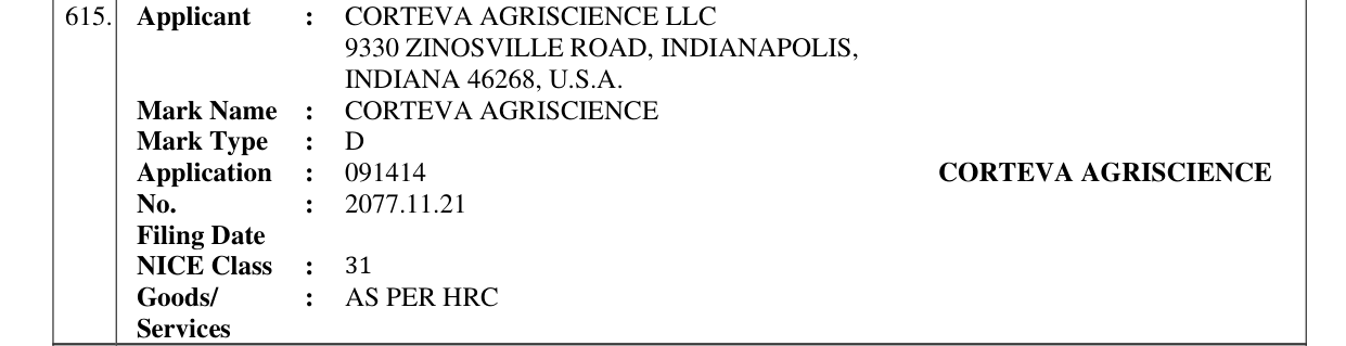 Original bulletin entry for CORTEVA AGRISCIENCE