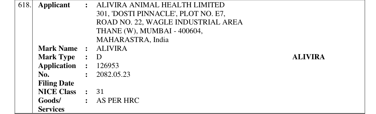 Original bulletin entry for ALIVIRA