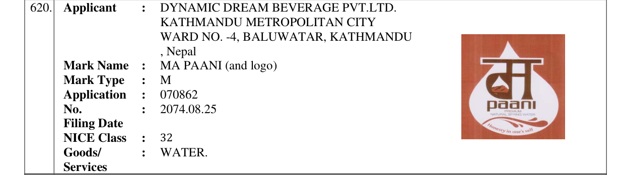 Original bulletin entry for MA PAANI (and logo)