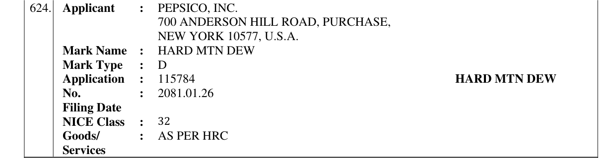 Original bulletin entry for HARD MTN DEW