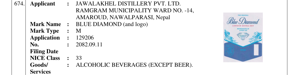 Original bulletin entry for BLUE DIAMOND (and logo)