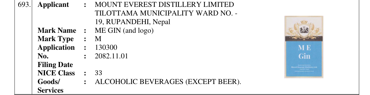 Original bulletin entry for ME GIN (and logo)