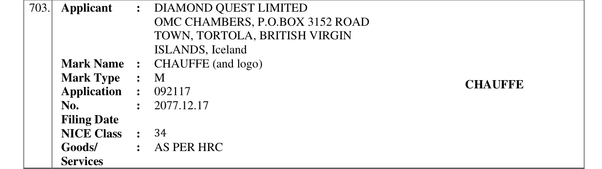 Original bulletin entry for CHAUFFE (and logo)