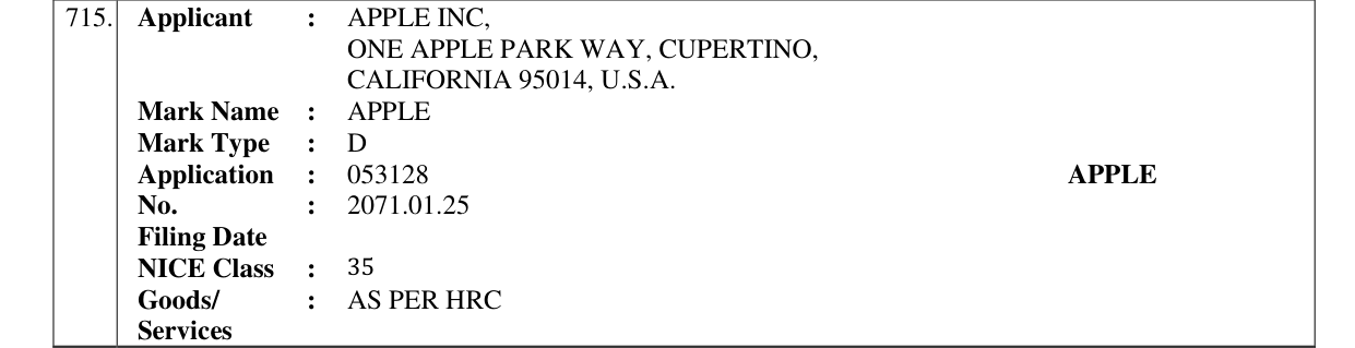 Original bulletin entry for APPLE