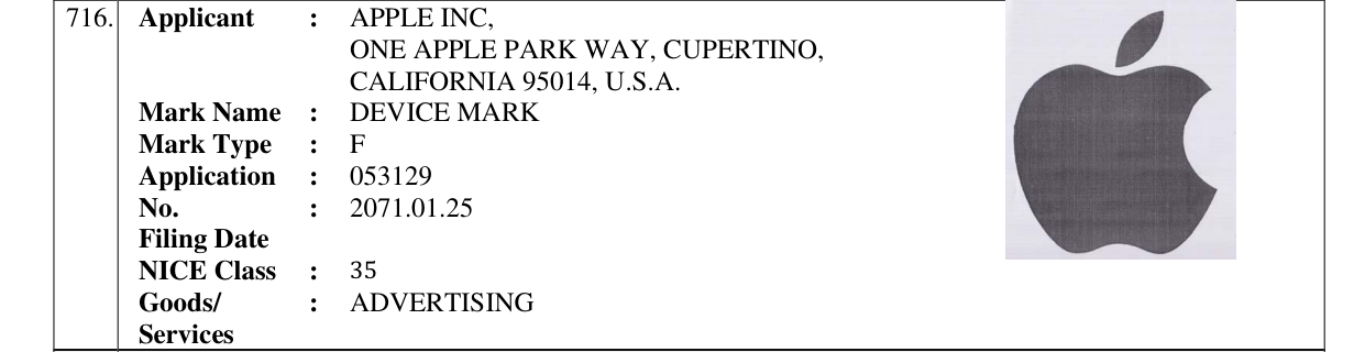 Original bulletin entry for DEVICE MARK