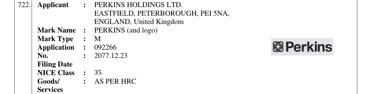 Original bulletin entry for PERKINS (and logo)