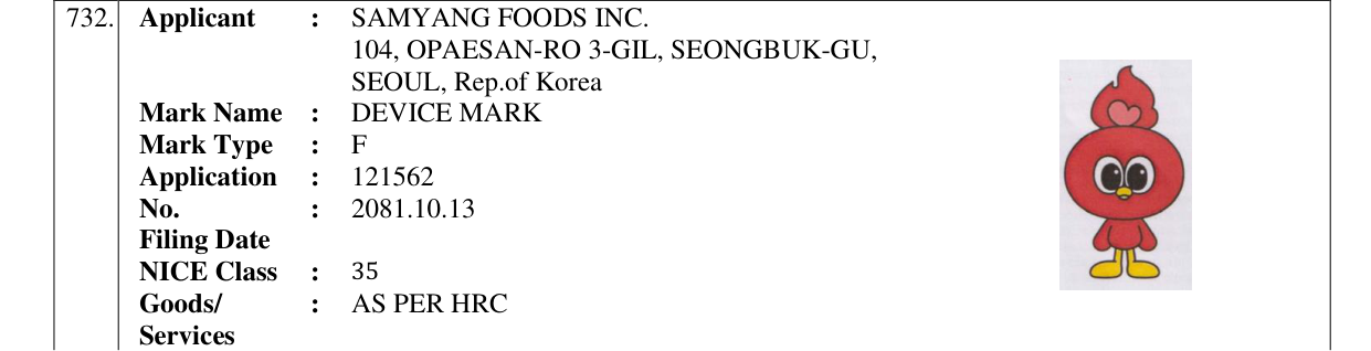Original bulletin entry for DEVICE MARK