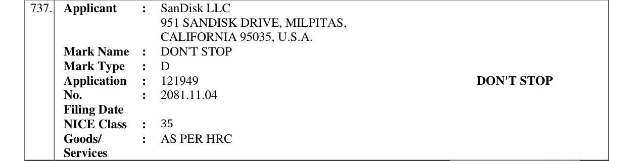 Original bulletin entry for DON'T STOP
