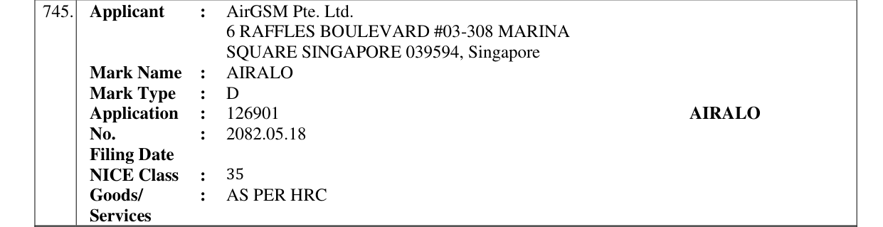 Original bulletin entry for AIRALO