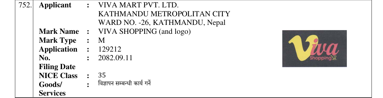 Original bulletin entry for VIVA SHOPPING (and logo)