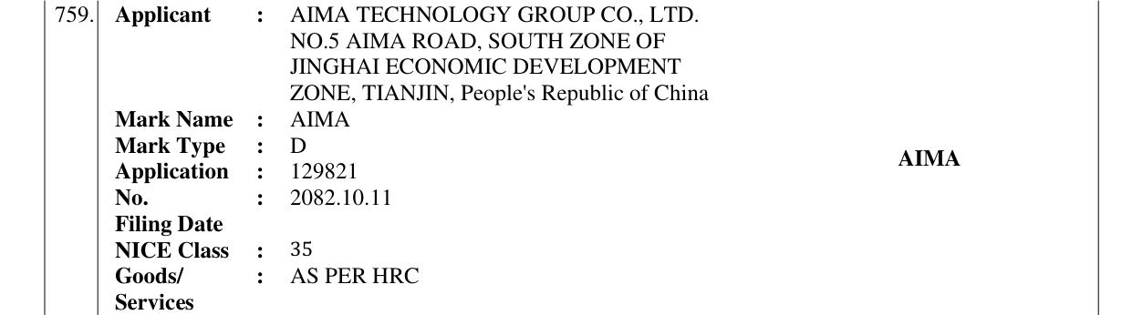 Original bulletin entry for AIMA