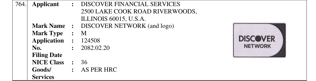 Original bulletin entry for DISCOVER NETWORK (and logo)