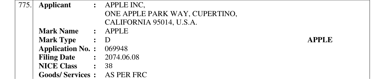 Original bulletin entry for APPLE