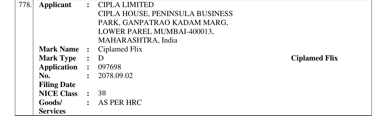 Original bulletin entry for Ciplamed Flix