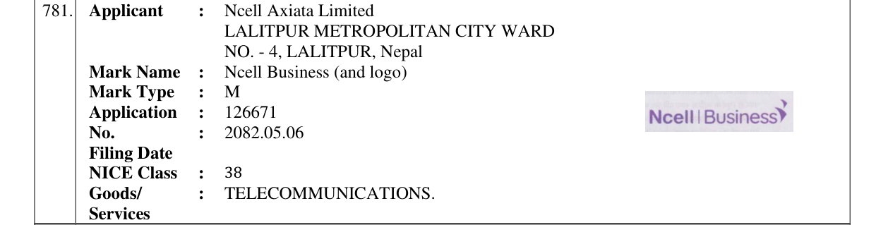 Original bulletin entry for Ncell Business (and logo)