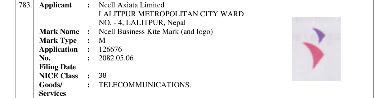 Original bulletin entry for Ncell Business Kite Mark (and logo)