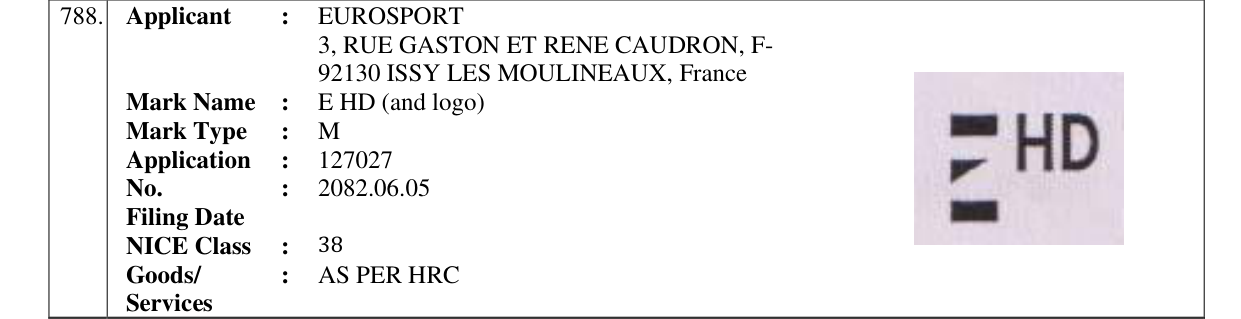 Original bulletin entry for E HD (and logo)