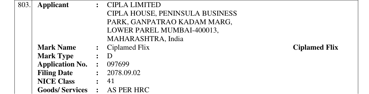 Original bulletin entry for Ciplamed Flix Ciplamed Flix