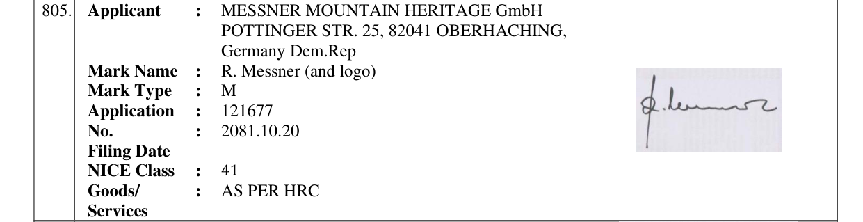Original bulletin entry for R. Messner (and logo)