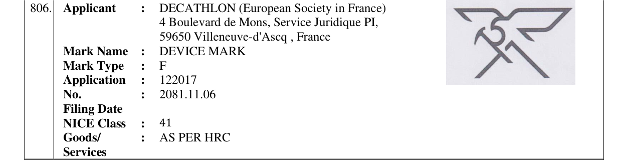 Original bulletin entry for DEVICE MARK